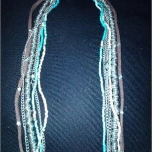 Noonday Collection beaded necklace, leather, silver & turquoise colored beads